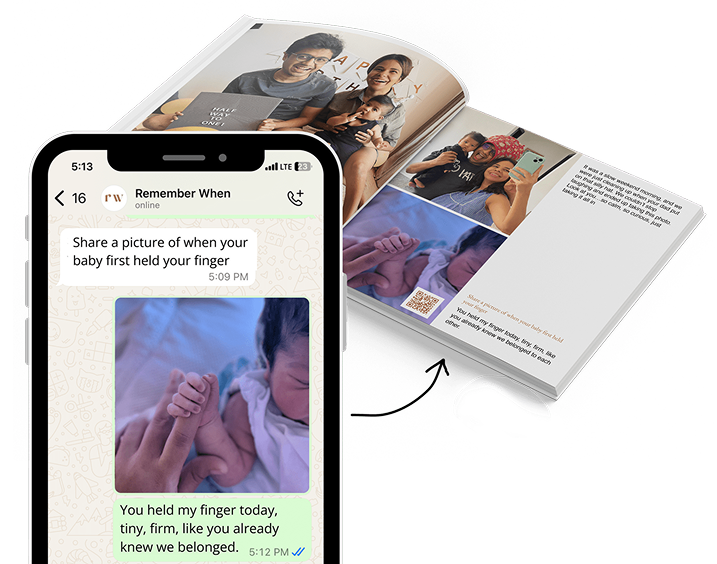 Baby memory book created from WhatsApp photos and chats by Remember When